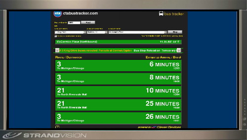 Real Time Bus Schedule captured by StrandVision Digital Signage every minute