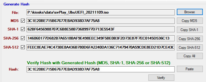 md5sum entry screen